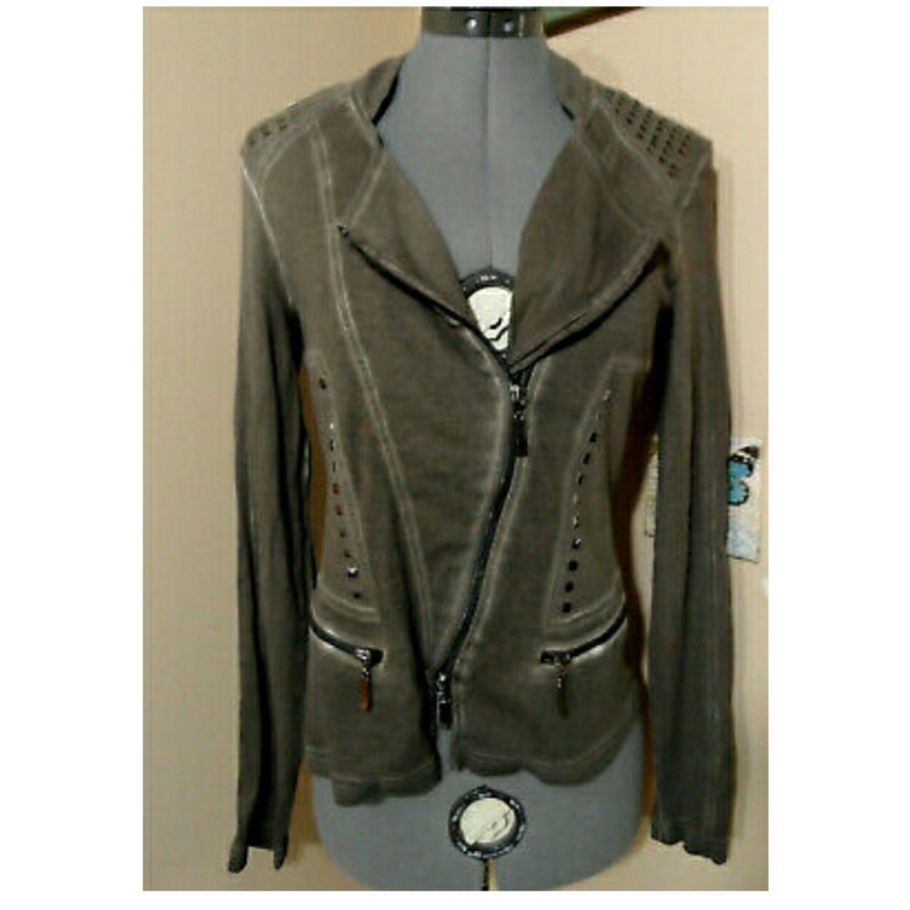 BIBA Studded Moto Sweatshirt XS Brown mineral wash